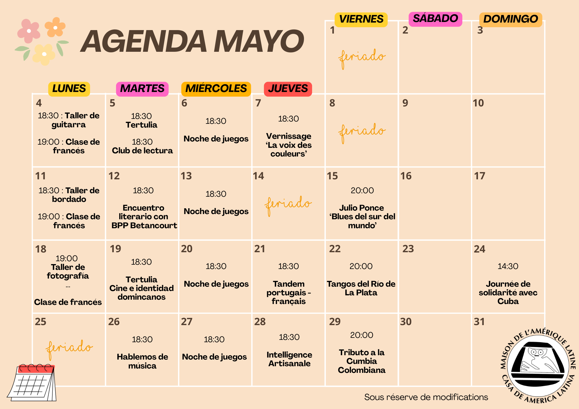 Notre agenda du mois de mai